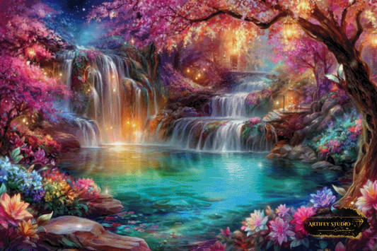 Magical night at waterfalls by Artifey 120x80 mit 350 Farben