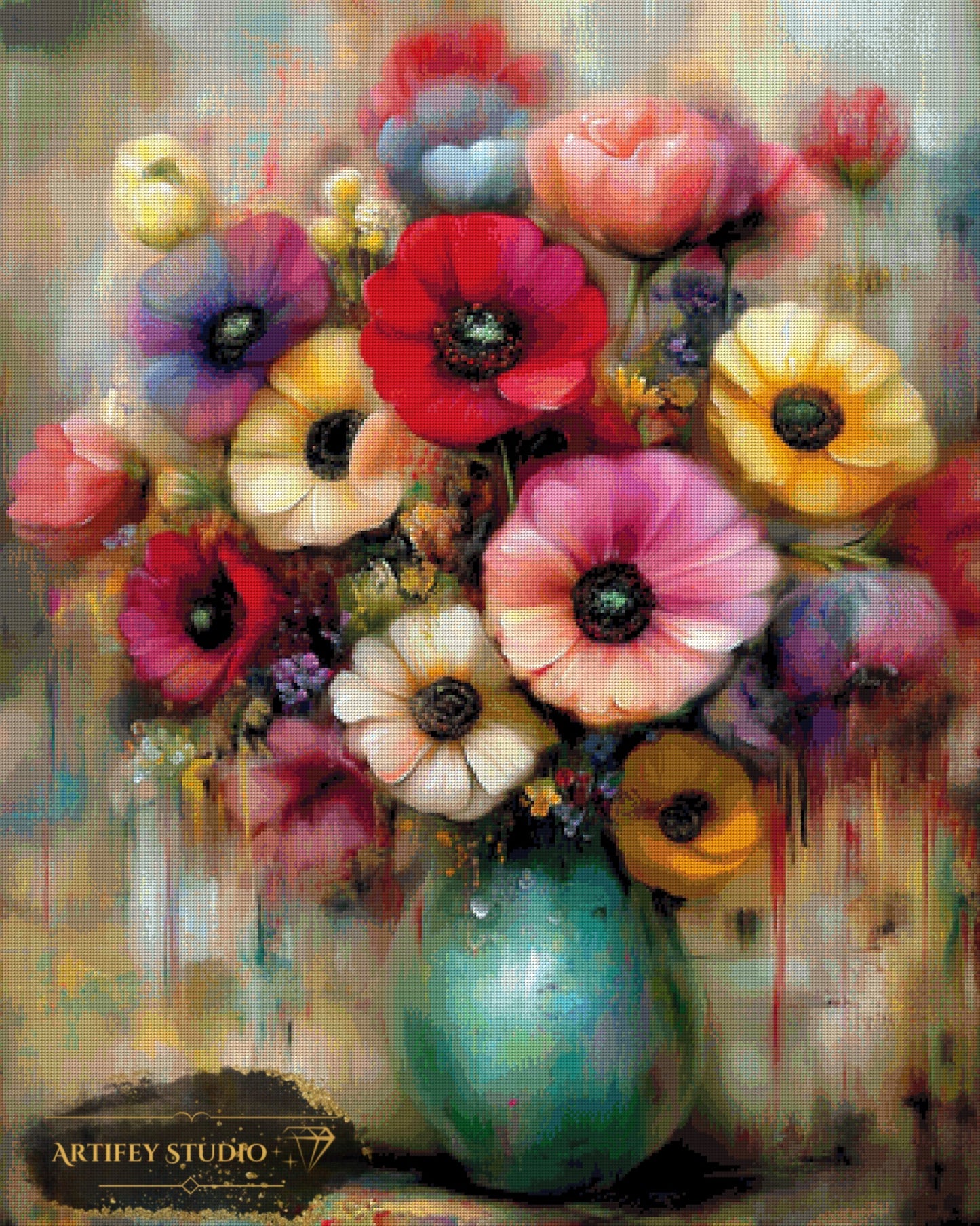 Blumenarrangement by Salzkatze 80x100 mit 350 Farben