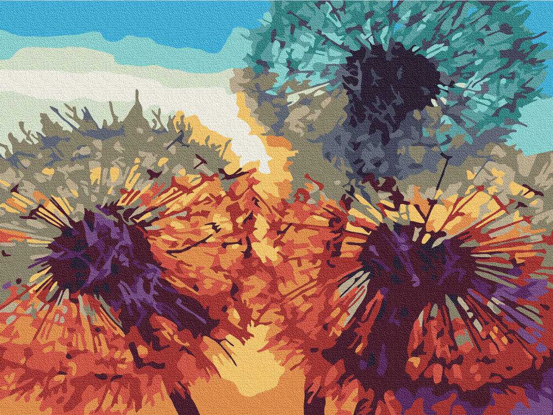 Premium Malen nach Zahlen „Löwenzähne bei Sonnenuntergang“